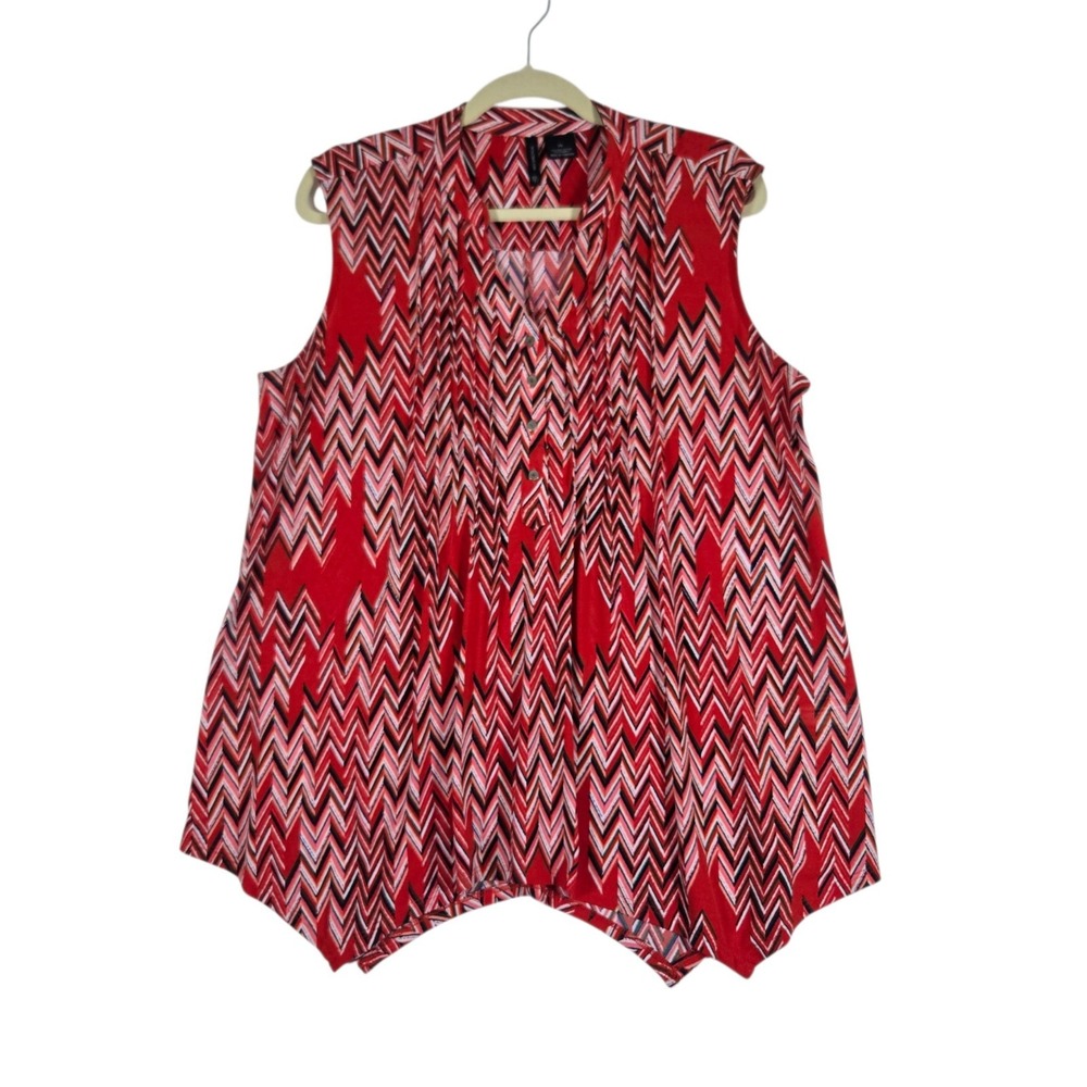New Directions Blouse Womens XL Red Pink Sleeveless Kerchief Hem Stretch Knit